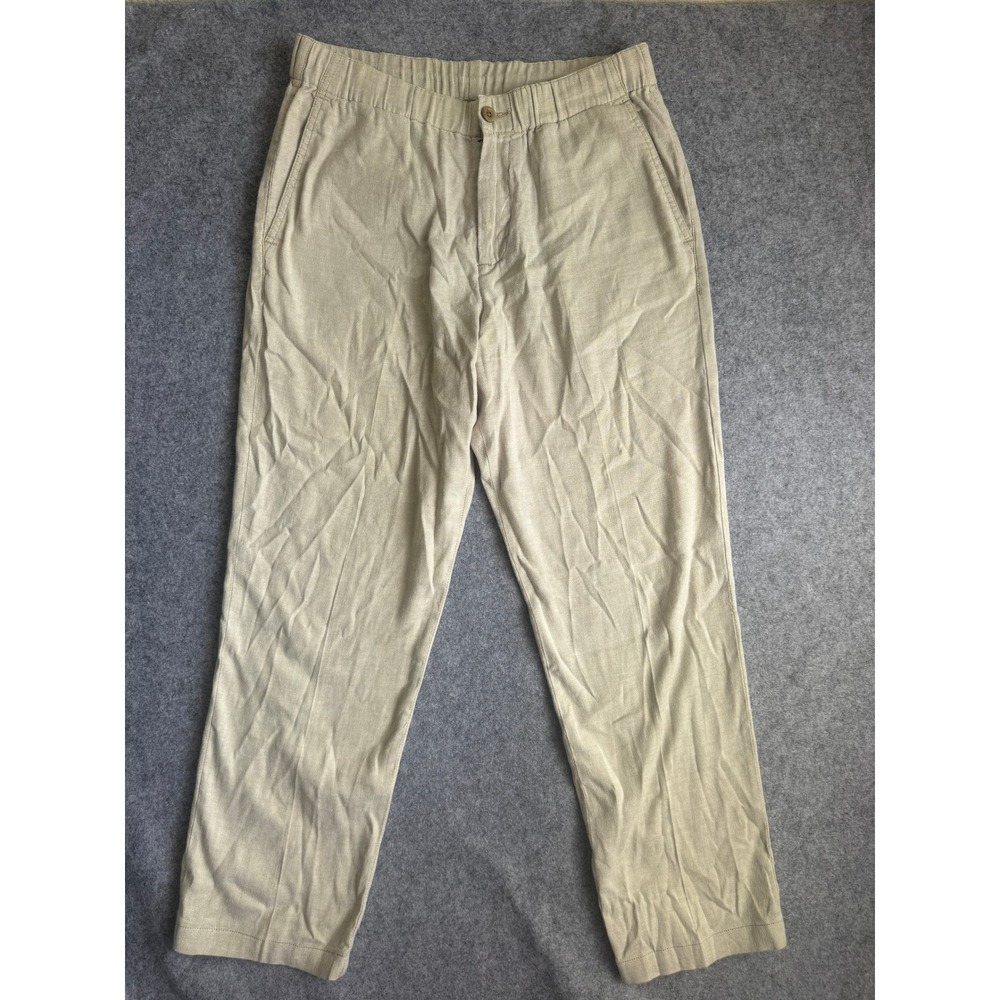 Tommy Bahama Mens Pants Large Beige Elastic Waist Casual Beach Trousers